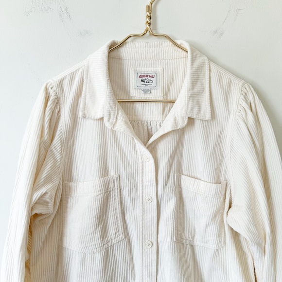 American Eagle Off White Cream Oversized Corduroy Button Down Shirt XL - Picture 3 of 6